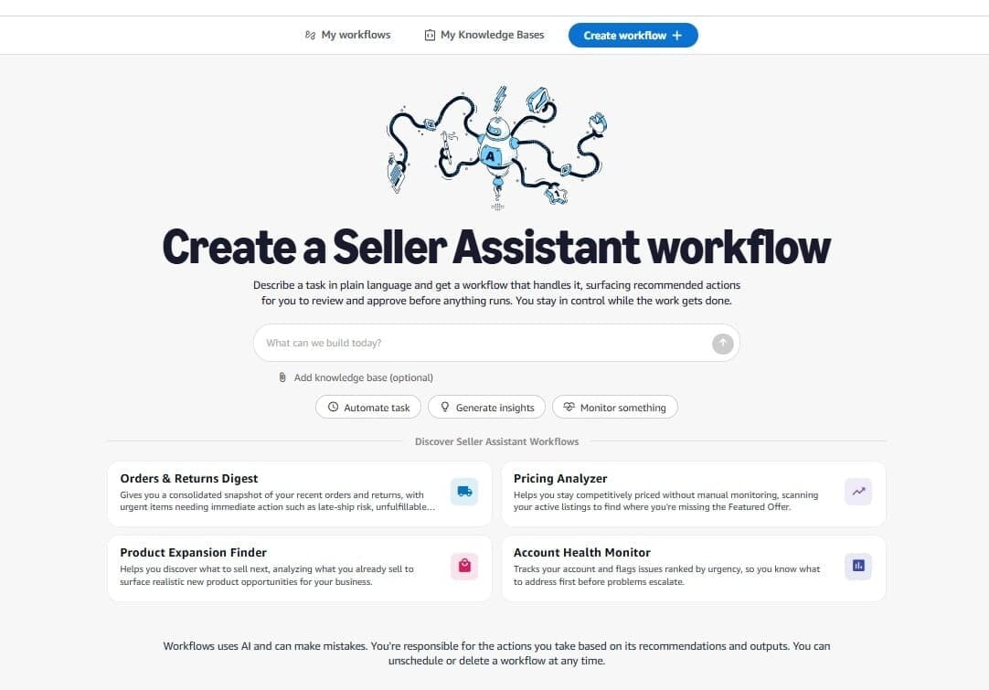 Amazon new seller assistant workflow